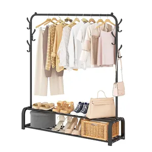 Metal Frame Multi Function Garment Rack Coat Storage Rack Hanger Hooks Stand Clothes Rack