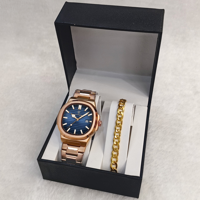 Poedagar 613 Newly Launched Two-piece Set of Quartz Wristwatch and Bracelet Fashion Creative Combination Special Gift for Men