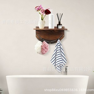 Soporte de madera para plancha, estante de almacenamiento de doble capa montado en la pared para plancha y tabla de planchar, color quemado, sin perforaciones - Product Image 3