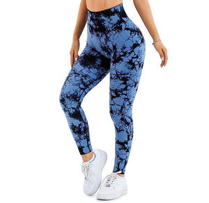 नायलॉन स्पैन्डेक्स महिलाओं कुचलना बट उठाने लेगिंग उच्च Waisted कसरत जिम योग पैंट टाई डाई सहज संपीड़न चड्डी - Product Image 1