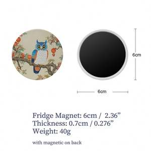 Aimant de réfrigérateur rond en céramique au design hibou, moderne, imprimé UV, personnalisable, vierge pour sublimation, autocollant magnétique puissant - Product Image 5