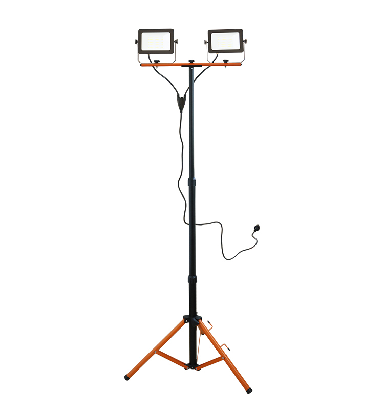 High Lumen Double-headed Work Light Waterproof IP65 Metal Adjustable Bracket LED Flood Light 1.6M Orange Tripod for Workshop Use