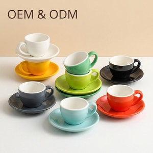 Tazze e Piattini da Caffè Espresso in Ceramica e Porcellana Classici da 75ml e 80ml con Logo Colorato Personalizzato all'Ingrosso - Product Image 1