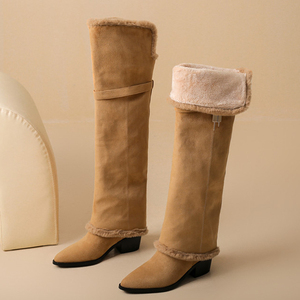 Botas Altas de Mujer Talla Grande 46 con Cierre Metálico Shark Lock, de Ante y Piel Sintética, Plegables, con Tacón Grueso y Plataforma Alta - Product Image 6