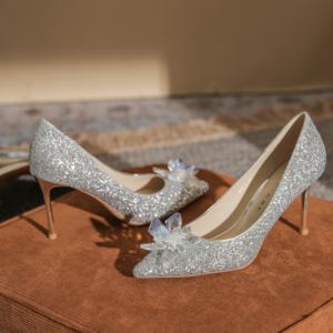 Chaussures de mariage d'été en cuir doré pour femmes, couleur champagne, style chinois, talon aiguille, antidérapantes - Product Image 2