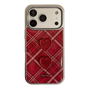 <span class=keywords><strong>Coque</strong></span> de téléphone pour femme, style rétro à carreaux <span class=keywords><strong>bordeaux</strong></span>, avec bouton en forme de cœur 3D et placage électrolytique, pour iPhone 17 Pro Max - Product Image 5
