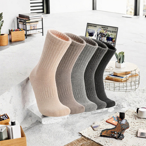 5 Pairs Womens Merino <b>Wool</b> Casual <b>Socks</b> Winter Crew Cozy Solid Pattern Boot Work Anti-Bacterial - Product Image 3