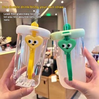 Tasse de paille en verre de style dessin animé mignon pour thé eau jus infusion à froid avec logo personnalisable pour le service d'eau de lait de café de fête