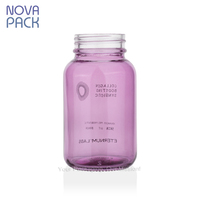 100cc 120cc 150cc 200cc bouteille de vitamine en verre violet à large bouche, emballage de suppléments bouteille en verre capsule avec couvercle en bambou