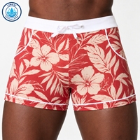 Shorts de bain pour hommes, boardshorts, maillots de bain à imprimé floral tropical avec cordon de serrage blanc et passepoil contrastant