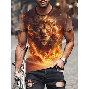 T-shirt da uomo con stampa grafica di tigre e leone, divertente maglietta estiva con stampa 3D di animali, girocollo, oversize, a maniche corte. - Product Image 1