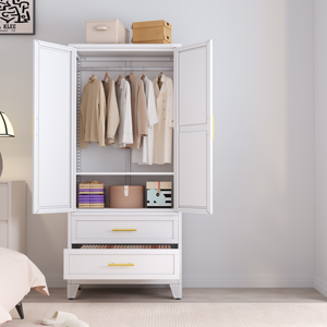Armoire classique européenne à 2 portes avec miroir, tiroirs et <span class=keywords><strong>tringle</strong></span> à vêtements pour chambre à coucher - Product Image 2