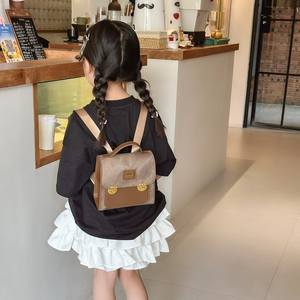 Versión coreana lindo oso bebé maletín niños Color contrastante mochila PU jardín de infantes portátil mochila de dibujos animados - Product Image 4