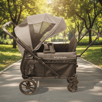 Poussette pliable Brightbebe avec châssis en acier pour 2 enfants, harnais 5 points, auvent, options shopping et OEM