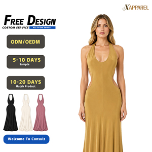 Vestido Maxi Ajustado de Jersey con Cuello Halter y Espalda Descubierta con Aberturas Laterales para Mujer, Marca A&J, con Dobladillo de Sirena, Certificado GRS, Fabricante Personalizado - Product Image 1