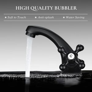 Grifo Mezclador para Lavabo Estilo Victoriano Negro con Doble Palanca Cruzada, <span class=keywords><strong>Grifos</strong></span> Tradicionales para Lavabo con Cuello de Cisne Vintage - Product Image 4