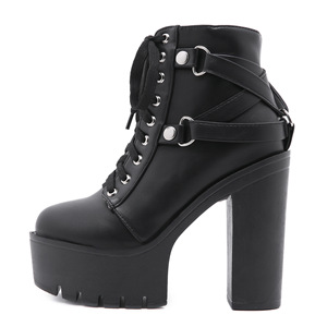 Bottines à talon compensé en cuir verni noir personnalisées avec logo CHENO pour femmes - Product Image 4