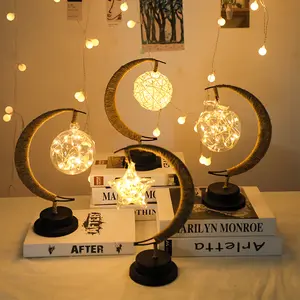 Howlighting Lampu Meja Bulan LED Lampu Malam Bintang Baterai AA Kreatif Logam Dekoratif Ambient untuk Kamar Tidur