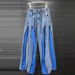 IHOOV Deconstruct Zipper Stripe Denim Pants Blue Wide Leg Jeans para mujer - Product Image 4