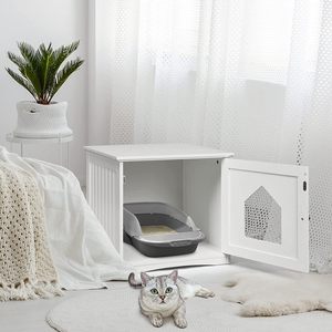 Meuble pour litière de chat - Armoire carrée couverte avec banc, mobilier dissimulé pour chat avec entrée basse - Product Image 2