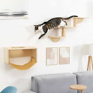 YOUME - Salon mural modulaire pour chat en bois de pin naturel avec échelle d'escalade, capacité robuste de 20 kg, certifié ISO et BSCI - Product Image 1