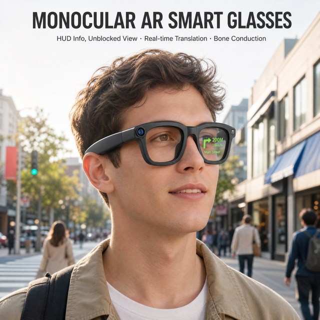 Monocular AR Smart Glasses Optical Waveguide Display HUD Navigation Real Time Translation Camera for Cycling Travel