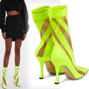 Pointy Toe Patchwork Stripe <b>Sock</b> <b>Boots</b> 2022 Spring Summer Fashion High Heel Ankle <b>Boots</b> Soft Breathable Shoes Short for Lady 45 - Product Image 6