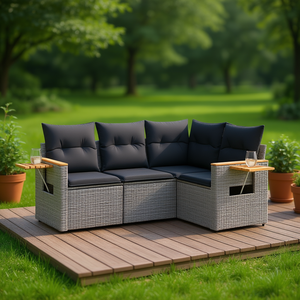 ชุดโซฟาหวายสีเทา 4 ที่นั่ง ขาปรับระดับได้ เฟอร์นิเจอร์กลางแจ้ง ดีไซน์ร่วมสมัย - Product Image 2