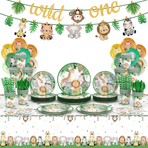 Vente flash - Ensemble de fournitures pour fête sur le thème des animaux sauvages - Décorations pour fête d'<span class=keywords><strong>anniversaire</strong></span> d'enfants sur le thème de la <span class=keywords><strong>jungle</strong></span> - Product Image 1