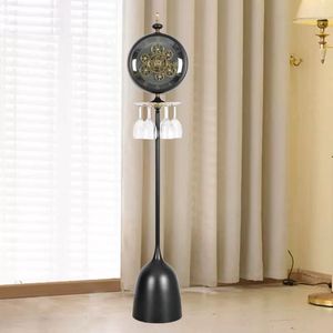 Standing Clock With Wine Glass Holder Quartz Movement Round Design For Living Room Decorative Floor Clock Up To 4 Glasses - Product Image 1