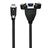 Kabel Ekstensi USB C Male ke USB 3.0 Female Panel Mount dengan Pengunci Sekrup