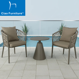 Conjunto de <span class=keywords><strong>Muebles</strong></span> de Jardín Modernos <span class=keywords><strong>para</strong></span> Hotel o Resort, Mesa de Centro Redonda de Aluminio de 3 Piezas con Sillas de Comedor <span class=keywords><strong>para</strong></span> Balcón Pequeño - Product Image 1