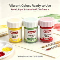Kit de peinture gouache Kinghan 22 ml, 24 couleurs, couleurs riches, fournitures artistiques pour débutants, création de peinture complète sur toile
