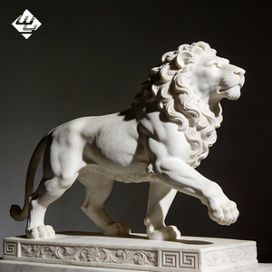 รูปปั้นสิงโตชายหินอ่อนสีขาวสไตล์ยุโรป ขัดเงาด้วยมือ งานแกะสลักหานไป๋หยู รูปปั้นสิงโตทรงพลัง สำหรับตกแต่งสวนสาธารณะหรือวิลล่ากลางแจ้ง - Product Image 4