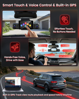 Caméra de tableau de bord de voiture 4 voies, couverture complète 360°, 4K avant + 1080P triple objectif, WiFi 6, GPS intégré, écran tactile, commande vocale, DVR de voiture