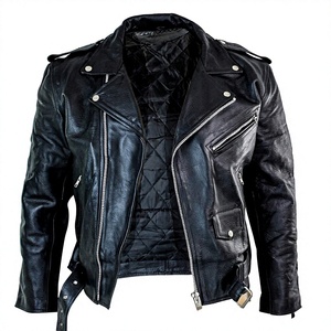 Men's Genuine <b>Leather</b> Motorcycle <b>Jacket</b> Solid Breathable Eco-Friendly Zipper Closure Turn-down Collar Regular Fit Autumn Wear - Product Image 2
