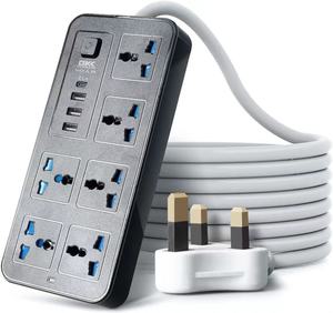 Multiprise électrique universelle personnalisable avec logo, câble USB-C, 6 prises, 2 broches, vente en gros - Product Image 6