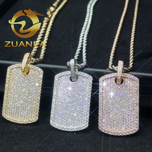 Colgante Placa de Identificación de Moissanita Estilo Hip Hop Iced Out en Plata Esterlina 925 con Cadena de Cuerda, Joyería Lista para Enviar - Product Image 1