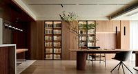 Bureau de travail en bois minimaliste et élégant, gain de place, bibliothèque, étagères ouvertes, éclairage intégré, espace de travail moderne, chambre à coucher, salon