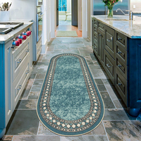 Tapis d'appoint très populaire au design floral antique bleu/blanc, fabriqué à la machine, à poils coupés et bouclés, adapté aux animaux domestiques et résistant aux taches