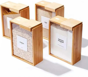 Boîte de rangement multi-céréales en bambou naturel avec couvercle coulissant, conteneur alimentaire carré pour cuisine, idéal pour épices, miel, millet et céréales - Product Image 3