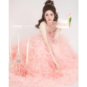 Honey Motti Pink Tulle Ball Gown Sweetheart Neckline Empire Waist Wedding Dress For Photography Studio Use - Product Image 4