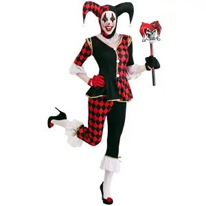 Costume de jeu à carreaux noir et rouge pour Halloween, uniforme de clown maléfique, M-XL