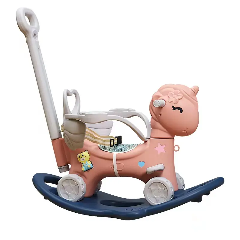 Baby Ride on Rocking Horse Rocker with Wheels Toy for Kids rocking animals with wheels to stroll, rocking horse