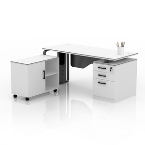 Modern Home Mdf Painting L Shaped Boss Ceo Manager Office <b>Desks</b> Executive Wooden <b>Table</b> for Office Furniture With File Cabinet - Product Image 1