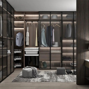 Armoire dressing moderne <span class=keywords><strong>de</strong></span> luxe avec <span class=keywords><strong>porte</strong></span> <span class=keywords><strong>coulissante</strong></span> en verre, meuble <span class=keywords><strong>de</strong></span> rangement en bois <span class=keywords><strong>sur</strong></span> <span class=keywords><strong>mesure</strong></span> pour chambre à coucher - Product Image 1