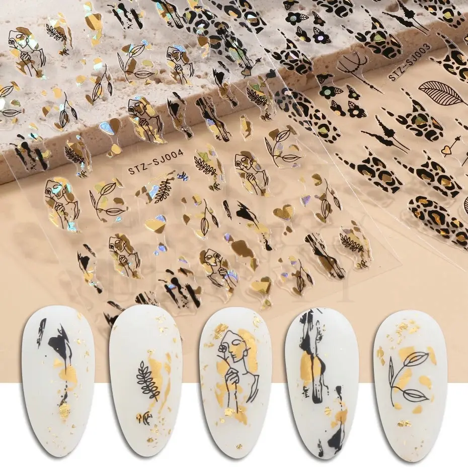 Prezzo di fabbrica decorazione per unghie 2D oro rosa adesivi per unghie arte nera decalcomanie per unghie