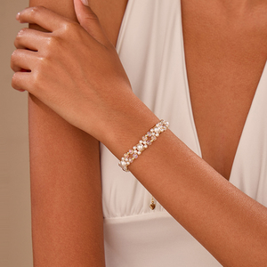 Nouveau <span class=keywords><strong>Bracelet</strong></span> de Luxe Élégant 2025 en Perles Tressées et Cristaux, avec Fermoir Extenseur en Or Massif 14 carats, Accessoire en Or Véritable pour - Product Image 4