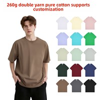 Kaos oblong katun murni premium 260G, rajutan ganda, berat, kerah bulat, lengan pendek, potongan regular