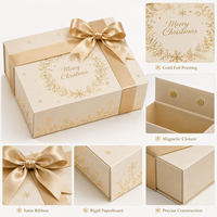 Boîte cadeau magnétique de Noël, rose gold, ruban blanc, boîte pliante de luxe personnalisée A4 avec fente pour carte, pour cadeau de fête, vente en gros